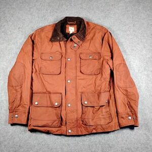 Lands End Canvas Mens Field Jacket Burnt Orange Wax Cotton Canvas Barn Coat M